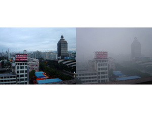 Peking: Stadtansicht mit und ohne Smog