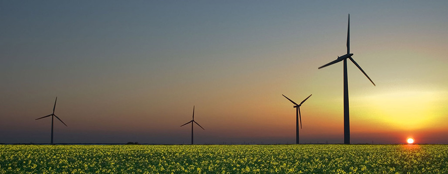 Windenergieanlagen vor einem Sonnenaufgang