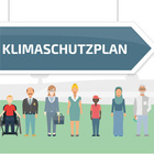 Clipart mit unterschiedlichen Menschen, im Hintergrund steht "Klimaschutzplan"