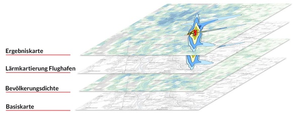 Kartenebenen mit Geoinformationen Mehrere Ebenen von Karten mit Geoinformationen