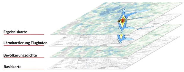 Mehrere Ebenen von Karten mit Geoinformationen