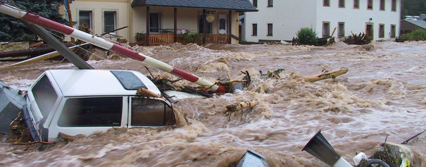 Hochwasser in Schlottwitz in Sachsen im Jahre 2002