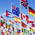 Internationale Flaggen Bild mit verschiedenen Staatsflaggen, unter anderem Deutschland, Großbritannien, Australien, Kanada und Spanien.
