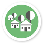 Klimaschutz betrifft alle Bereiche der Gesellschaft. Clipart mit drei Häusern