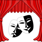 Theatervorhang mit fröhlicher und trauriger Maske