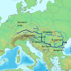 Ausschnitt einer topographischen Karte Europas mit der Einzeichnung der Donau