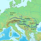 Die Donau ist der zweitlängste Fluss Europas. Von seiner Quelle in Deutschland bis zu seiner Mündung am Schwarzen Meer fließt er durch zehn Länder. Kein anderer Fluss der Erde fließt durch so viele Länder. Ausschnitt einer topographischen Karte Europas mit der Einzeichnung der Donau