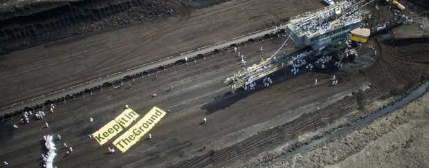 Demonstration im Braunkohletagebau