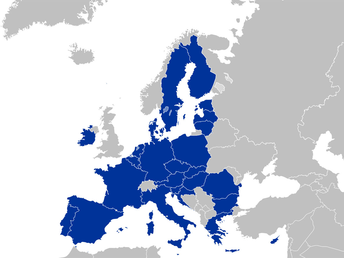 Europakarte mit blau markierten EU-Mitgliedsländern