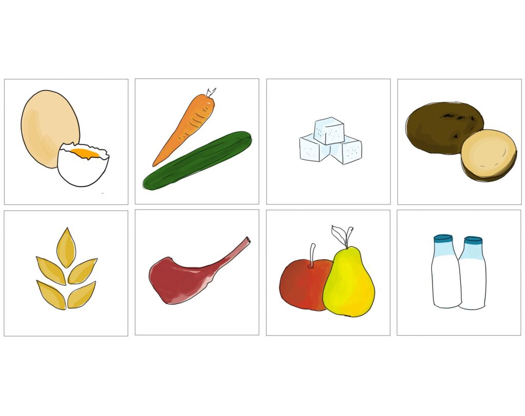 Illustration verschiedener Lebensmittel