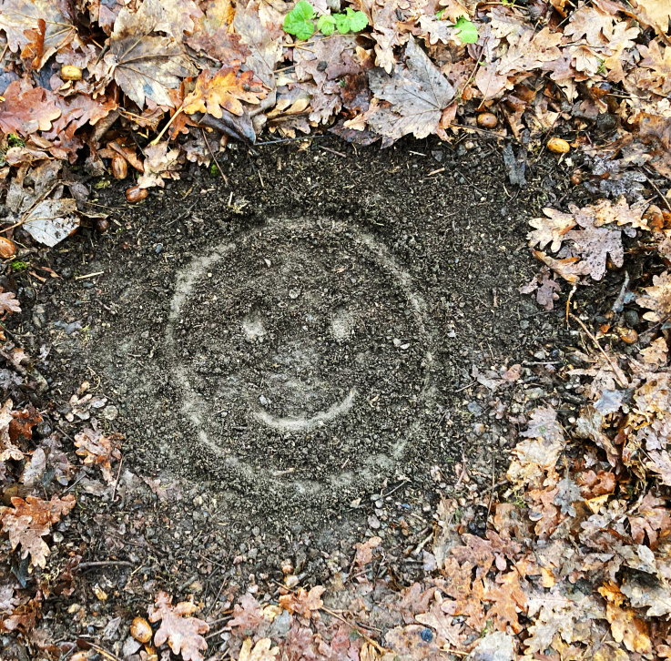 Ein Smiley in den Erdboden gekratzt.