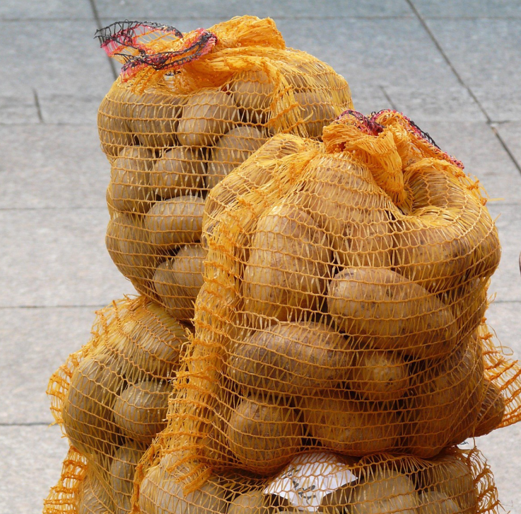 Kartoffeln in großen Netzen.