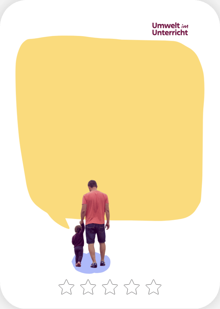 Ein Mann mit einem Kleinkind und einer Sprechblase.