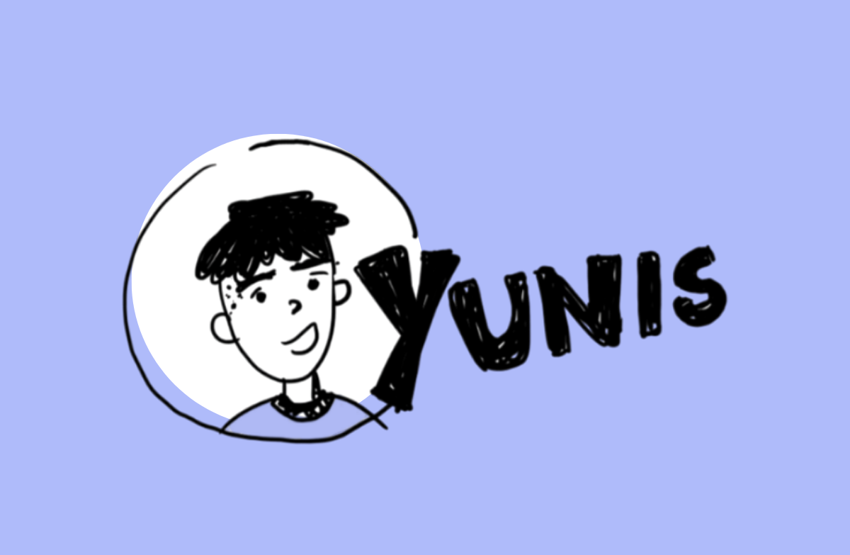 Der Kopf einer Comicfigur in einem Kreis: Ein kleiner Junge. Daneben sein Name: Yunis.
