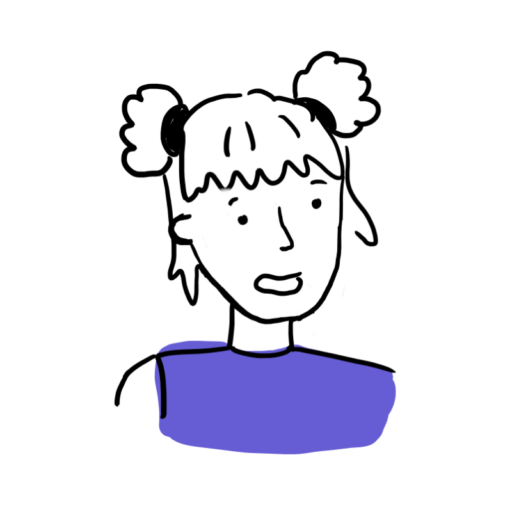 Kopf einer Comicfigur: Lia mit hochgebundenen Haaren.